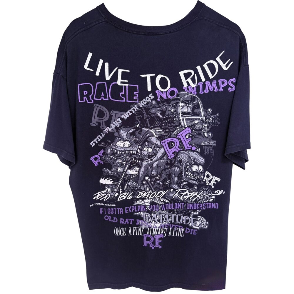 Rat Fink T-Shirt Men's XL Black Purple Live to Ride "Big Daddy"